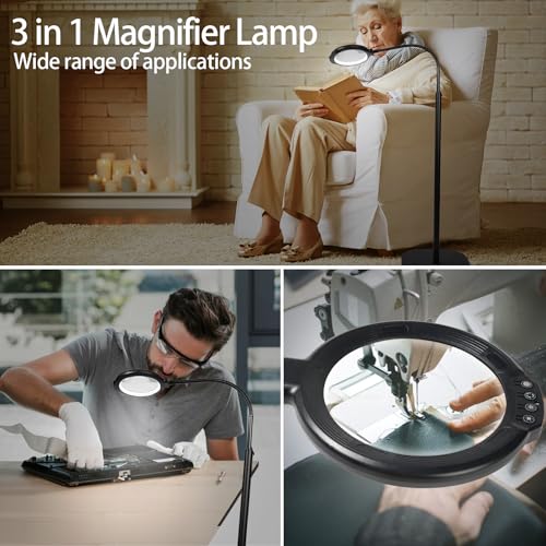 12X Large Magnifying Glass with Light and Stand