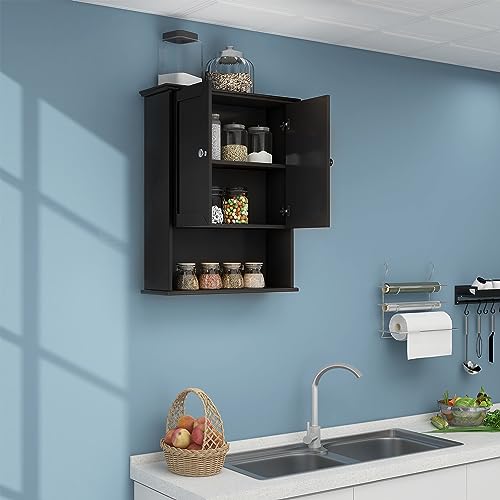 Bathroom Wall Cabinet Wooden Medicine Cabinet Buffering Hinge MDF Material Storage Organizer and Adjustable Shelves Cupboard Storage Cabinet with Large Space