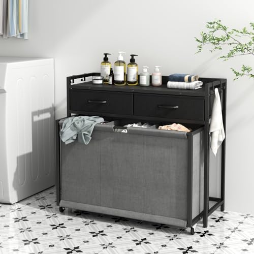 Laundry Hamper Laundry Basket with 3 Section Pull