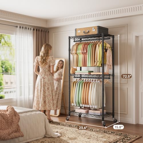 Heavy Duty Rolling Clothes Rack Wheels Portable Metal Garment Rack