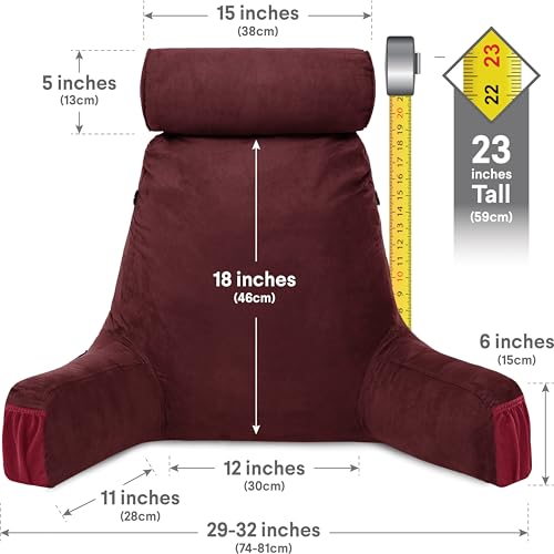 Adult Reading Sit Up Bed Rest Pillow for Bed with Arms & Neck Roll on Bungee Cord