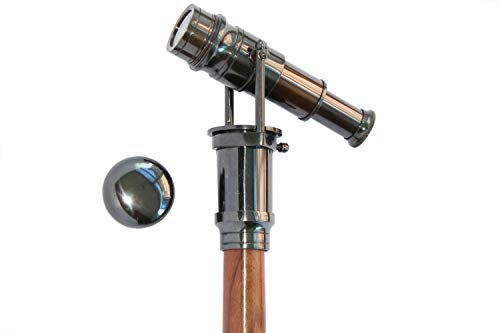s Brass Walking Stick Vintage Handle Victorian Telescope Head Foldable Steampunk Accessories Wooden Walking Stick Cane for Men and Women