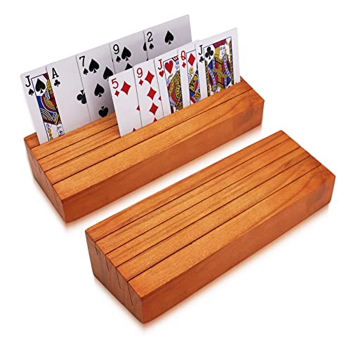 Wooden Card Holders for Playing Cards Holder Stand Wood Playing Card Holder for Kids Canasta Holder for Adults Seniors Card Deck Crowns Uno Games Set of 2