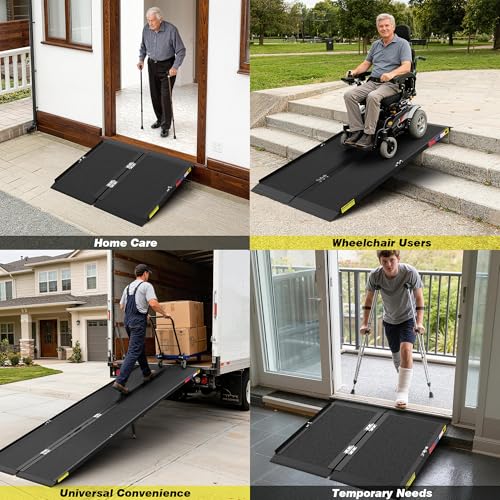 Folding Handicap Wheelchair Ramp with Support Legs for Doorways
