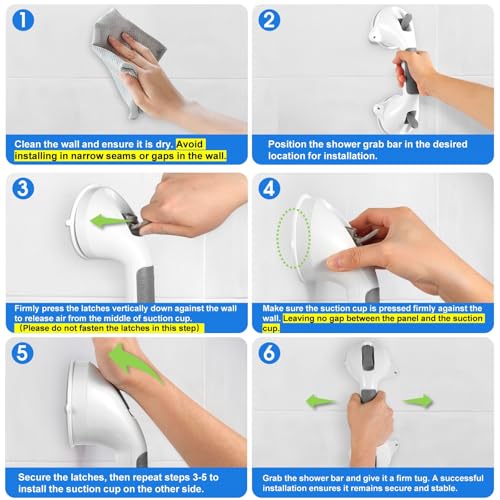 Suction Grab Bar with Safety Indicator for Bathtub Shower Bathroom