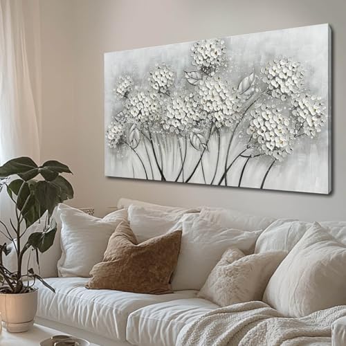 White Wall Art Frame Wall Decor Large Abstract Canvas Pictures Living Room Decor Black Gold Canvas Oil Paintings Flowers Decorations Oversized Arts for Home Office Bedroom