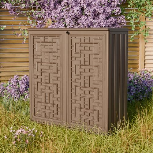 Mrossa Indoor Outdoor Storage Cabinet Waterproof with 1 Shelves Resin Outdoor Cabinets for Patio