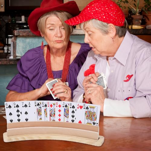 Wood Playing Card Holder Hands Free Playing Card Organizer Tray Card Game Tray Rack for Bridge Canasta Card Playing