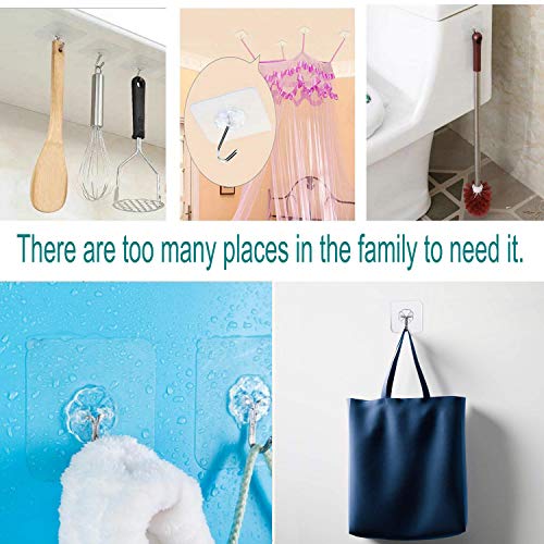 Adhesive Wall Hooks 33LB Heavy Duty No Drill Transparent Waterproof Hooks for Bathroom Kitchen Towel Coat Office Home Outdoor