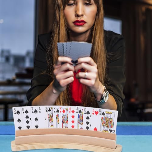 Wood Playing Card Holder Hands Free Playing Card Organizer Tray Card Game Tray Rack for Bridge Canasta Card Playing