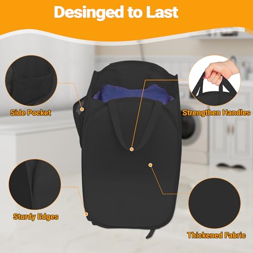 Sturdy Foldable Pop Up Laundry Hamper with Side Pockets