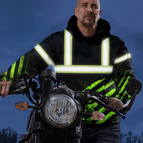 US Flag High Visibility Hoodie for Men Reflective Hoodie Safety Workwear for Worker Runner Patriotic ACC02