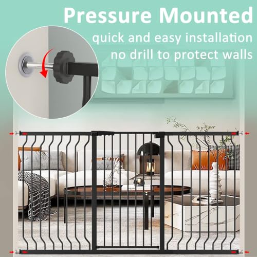 Black 40.55" Extra Tall Wide Baby Gate Pressure Mounted Walk Through Child Kids Safety Toddler Tension Pet Dog Gates with Extension for Doorways Kitchen