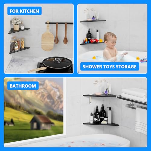 Corner Shower Shelf 10" Matte Black Stainless Steel Slot Design Recessed Corner Shelves