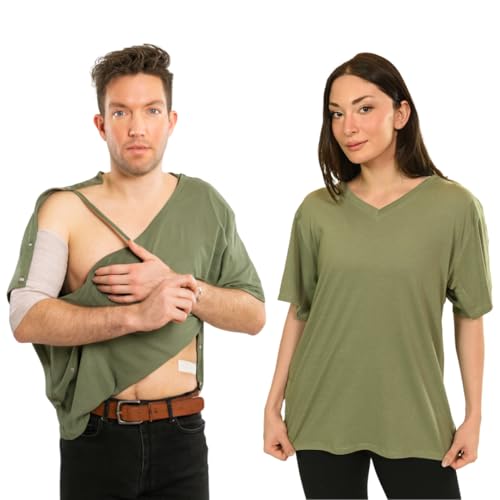 Unisex Post Surgery & Rehab V Neck Dual Access Snap Shirt