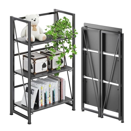 No Assembly Folding Bookshelf Storage Shelves Vintage Bookcase Standing Racks for Bedroom Living Room Home Office