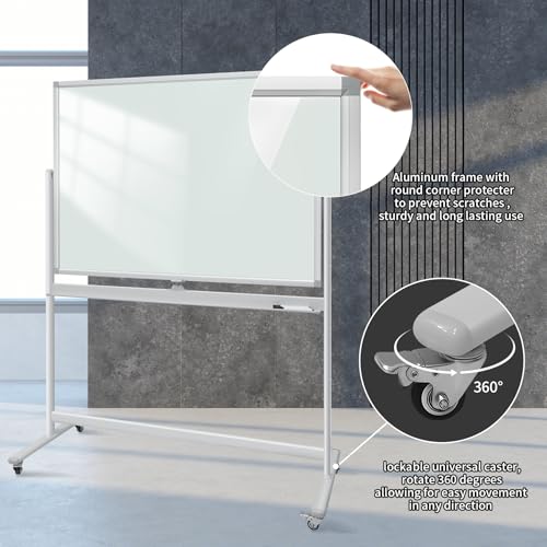 Rolling Writeboard Premium Tempered Magnetic Glass Double Sided Easel