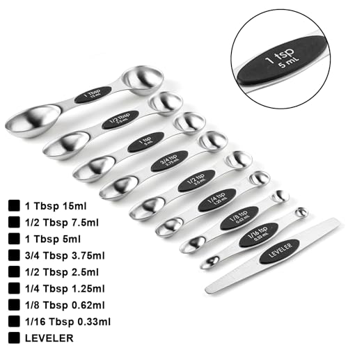 Measuring Cups and Spoons Set Including 8 Stainless Steel Magnetic Measuring Cups 8 Double Sided Magnetic Measuring Spoons with 1 Leveler for Dry and Liquid Ingredients