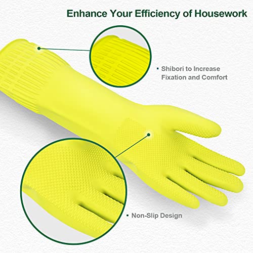 Mamison 2 Pairs Reusable Waterproof Household Dishwashing Cleaning Rubber Gloves