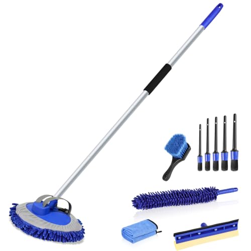62" Microfiber Car Wash Brush with Long Handle Car Washing Mop Kit Mitt Sponge Car Cleaning Supplies Duster RV Washing Car Brushes