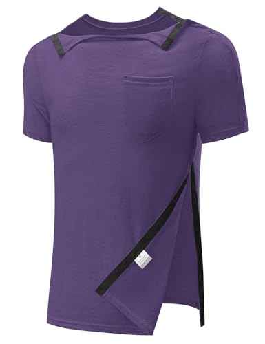 Men's Post Shoulder Surgery Recovery Shirts Full Tear Away Short Sleeve Snap Chemo Port Access Shirt
