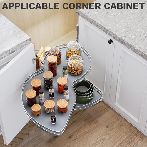 28-Inch 2-Tier Lazy Susan Turnable for Cabinet, Rotating 2-Shelf Lazy Susan Corner Organizer with Adjustable Height for Kitchen Pantry, Chrome-Plated Double Spinning Corner Organizer, Silver