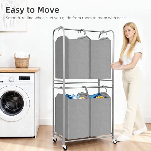 Vertical Laundry Hamper with Removable Tote Bags