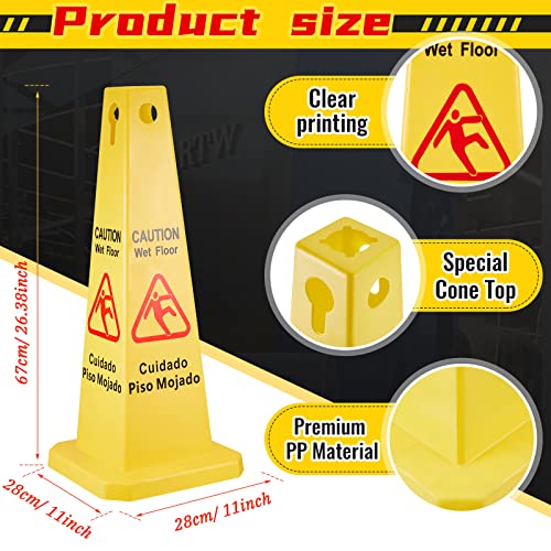 Wet Floor Sign Safety Cone Yellow 4 Sided Caution
