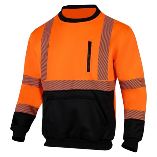 Hi Vis Safety Sweatshirts for Men Reflective ANSI Class 3 High Visibility Construction Work Crew Sweatshirt No Hood