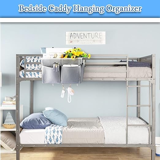 Bedside Storage Organizer 5 Pockets with 4 Hooks Hanging Storage Bag for Headboards