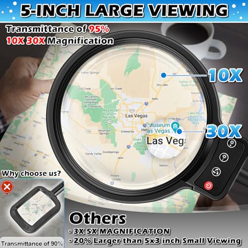 30X 10X Large Floor Magnifying Glass with Light and Stand