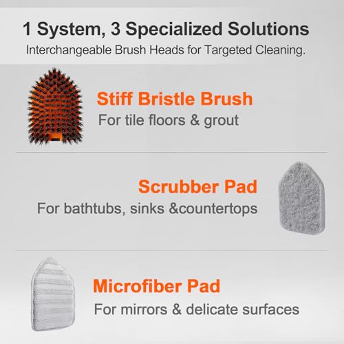 Tub Tile Scrubber Brush with 2 Different Function Cleaning Pads and 52" Extendable Long Handle
