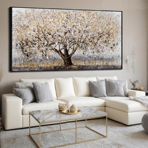Large Canvas Wall Art for Living Room Leaf Wall Decor Figure Prints Pictures Green And Gold Arts White Hand Drawn Paintings for Bedroom Dining Room Gallery