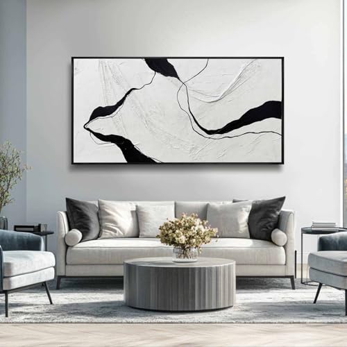 Large Green Flower Black and White Abstract Cow Canvas Wall Art Modern Botanical Animal Painting with Gold Textured Details Decorative Artwork for Living Room Bedroom Office Kitchen