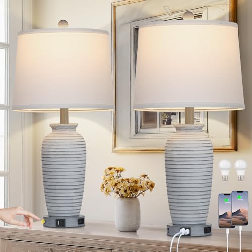 25" Farmhouse Jar Table Lamps Set og 2 Retro Farmhouse Rustic Bedside Lamp