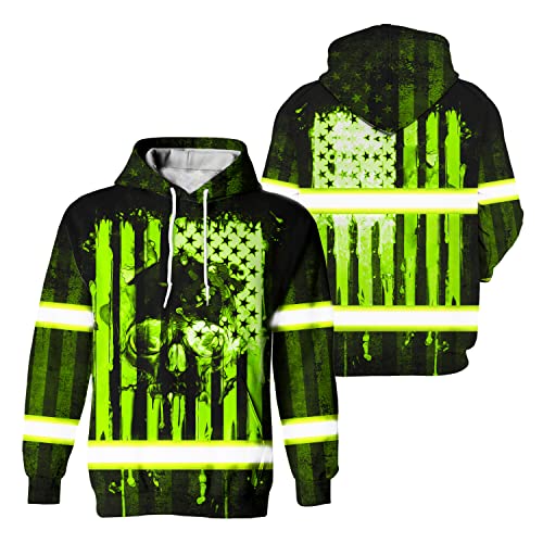 US Flag High Visibility Hoodie for Men Reflective Hoodie Safety Workwear for Worker Runner Patriotic ACC02