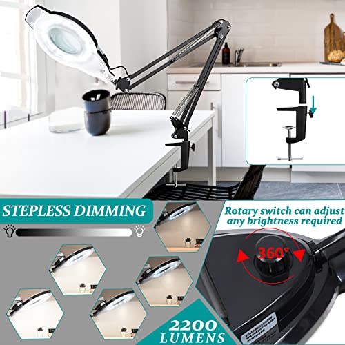 2200 Lumens Magnifying Glass with Light Stand and Clamp