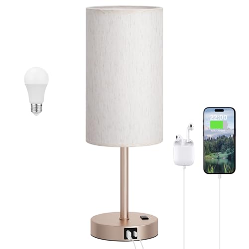 Touch Table Lamp with USB A C Ports for Bedroom