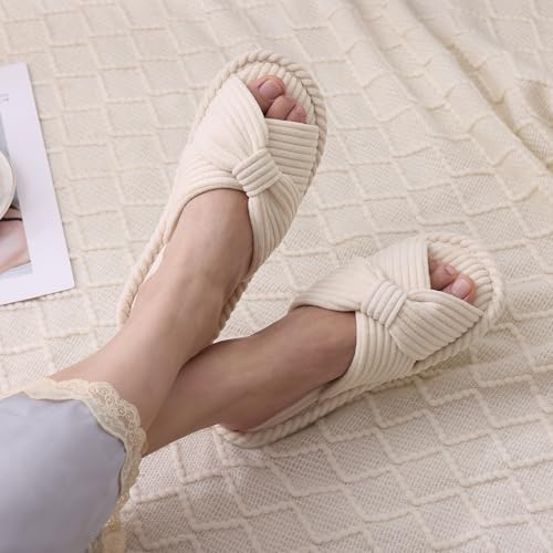 Summer House Slippers for Women Corduroy Open Toe Indoor Slippers