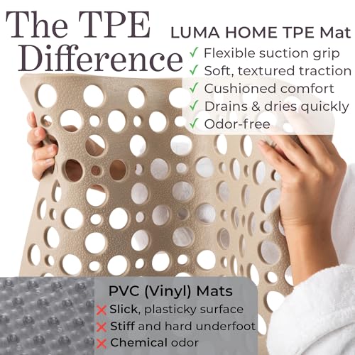 Non Slip Bathtub Mat and Shower Mat Beige TPE Strong Suction Cups Aesthetic Bath Mat for Inside Shower with Soft Texture