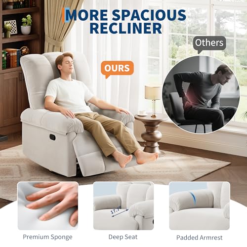 Swivel Rocking Nursery Recliner Chair Rocker Recliner Glider Deep Seat PU Leather Sofa Chair with high Backrest for Nursery