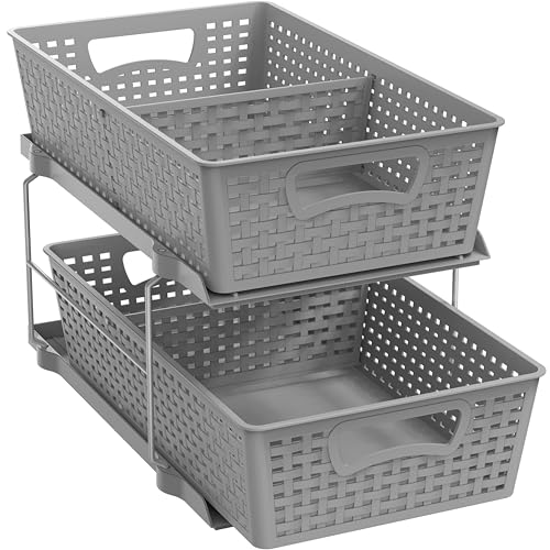 SimpleHouseware 2 Tier Bathroom Organizer Tray Pull