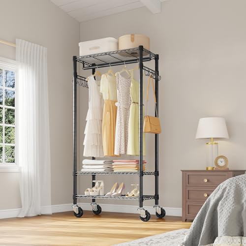 R3 Rolling Clothes Rack Heavy Duty Portable Closet for Hanging Cloth