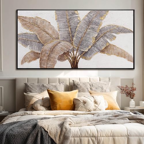 Large Canvas Wall Art for Living Room Leaf Wall Decor Figure Prints Pictures Green And Gold Arts White Hand Drawn Paintings for Bedroom Dining Room Gallery