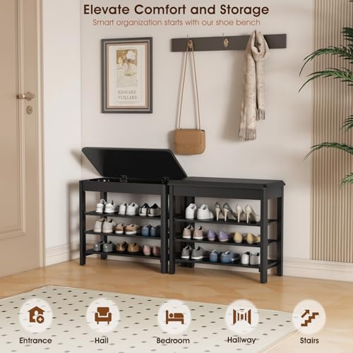 Shoe Rack Bench Seat Rubberwood Wooden Storage Shoe Rack Bench 550lbs Compact Mid