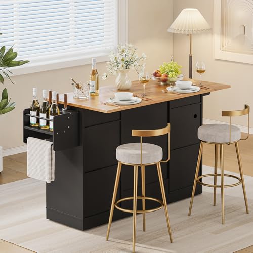 61" Kitchen Islands with Movable Wood Cutting Board & Trash Storage Cabinets
