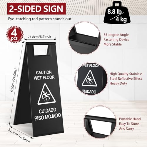 4 Pcs Stainless Steel Wet Floor Sign Bulk