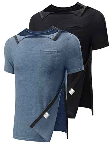 Men's Post Shoulder Surgery Recovery Shirts Full Tear Away Short Sleeve Snap Chemo Port Access Shirt