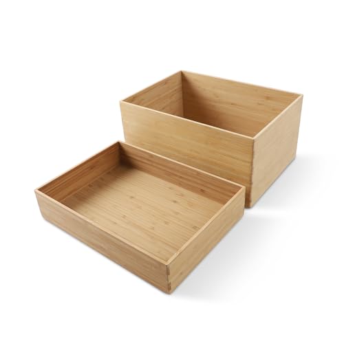 Bamboo Storage Box Stackable Lidded Organizer Bin