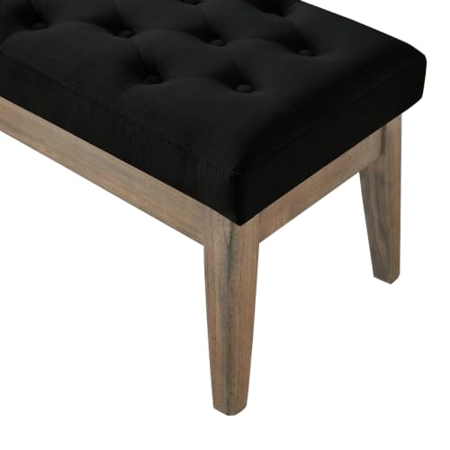 Velvet Upholstered Buttons Tufted Entryway Bench with Solid Wood Leg